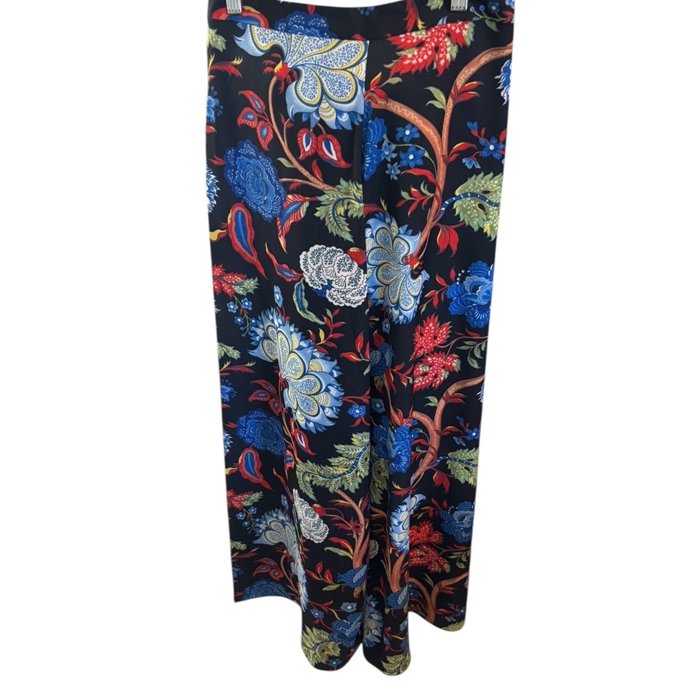 Alice + Olivia Size 8 Wide Leg Floral Print Trousers Navy Multicolor High Rise